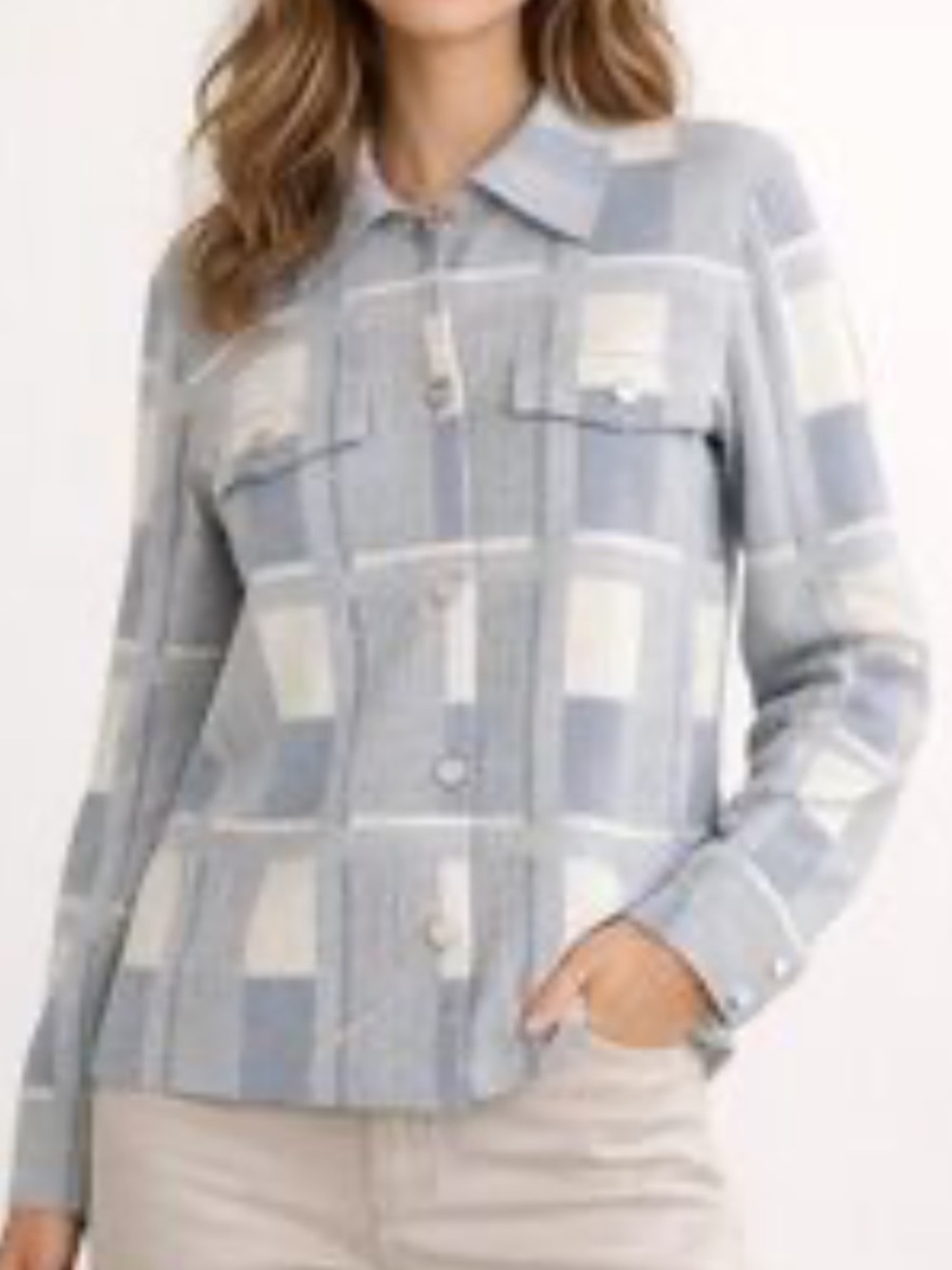 Sioni Light Blue Plaid Cardigan Jacket - Size Large
